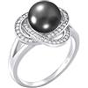 SILVEGO Anello da Donna in Argento 925 Fiore con Vera Perla Nera e Zirconia, LPS0044B