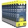 ANSMANN Batterie per apparecchi acustici tipo 10 giallo P10 PR70 ZL4, 60 pezzi, confezione di stoccaggio, batterie per apparecchi acustici e protesi acustiche, facili da impugnare