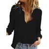 Friptspyg Camicetta in Mussola Camicia Casual da Donna a Maniche Lunghe 100% Cotone Taglio a V Camicetta con Bottoni in Alto Maniche Arrotolate, Nero L