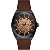 FOSSIL Orologio Everett da uomo, Movimento automatico a tre lancette con cinturino in acciaio inossidabile o in pelle, 42 mm, Marrone