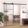 Homgoday Porta Scorrevole Vetro Smerigliato ESG Alluminio, Porte Scorrevoli da Interno in Vetro, 90x205 cm Nera