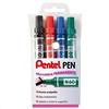 Pentel Pen N60 Marcatore Permanente Punta Scalpello Set 4 pz Colori Assortiti (nero,rosso,blu,verde)