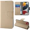 N NEWTOP Cover Compatibile con Apple iPhone 13 e 14, HQ Lateral Custodia Libro Flip Chiusura Magnetica Portafoglio Simil Pelle Stand (Oro)