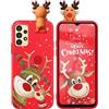 Vauki Natale Custodia per Samsung Galaxy A13 4G con 3D Cervo Bambola,Sottile Morbida TPU Silicone Carino Cartoon Alce Disegni Antiurto Antiscivolo Opaco Cover Case, Regalo di Rosso per Samsung A13 4G