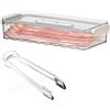 Qivine Contenitore per Carne e Salumi, Contenitori per Alimenti con Ricoder del Tempo e Clip, Porta Formaggio da Frigorifero in Plastica, per Formaggi, Frutta e Verdura, 32,4x13,5x6 cm