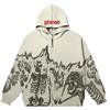 YuanDiann Uomo Donna Y2K Zip Up Felpa con Cappuccio Giacca Stampa Teschio Anni '90 Retro Autunno Inverno Fodera in Velluto Sciolto Felpa con Cerniera Beige XL