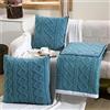 Surwin Jacquard Cuscino Coperta 2 in 1, Coperta da Viaggio Flanella Morbida e Accogliente Trapunta Estivo Supporto per Schiena Cuscino per Divano/Ufficio/Sedia (105x150cm,Blu Pavone)