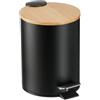 Relaxdays 3 L Pattumiera Bagno a Pedale, Cestino Cosmetici con Cesto Interno Rimovibile, Bidone in Ferro e bambù, Nero