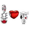 Feitery Triplo(C) Charm Giorno di Natale Bead Bracciale Regalo di Natale Ciondolo da Donna Argento