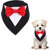 GEEHUA Costume per Cane da Matrimonio, Formale, Bandana, Collare con Papillon, Regolabile, per Cani di Piccola Taglia, Nero e Rosso
