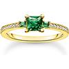 THOMAS SABO Anello da donna con pietre verdi e bianche, in argento sterling 925, placcato oro giallo 750, TR2402-971-6, 10, Argento sterling, Zirconia cubica