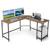 COSTWAY Scrivania Angolare 138 CM, Scrivania ad Angolo con 2 Prese, 2 Porte USB, Telaio in Acciaio al Carbonio e Ripiano a 2 Livelli Rimovibile, Scrivania Salvaspazio da Ufficio e Casa (Legno)