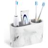 Luxspire Portaspazzolino 2 Slot, Porta Spazzolini da Denti e Dentifricio per Bagno, Organizer per Spazzolino Elettrico, Portaoggetti Portaspazzolini in Resina per Bagno, Accessori Bagno, Bianco Ghiaia