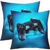 Homewish Set di 2 federe per cuscini da gioco, 50 x 50 cm, gioco per bambini, ragazzi, ragazze, videogiochi, gamepad decorativi per la casa, blu e nero