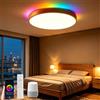 Horevo Plafoniera intelligente LED WiFi con telecomando, lampada da soffitto in legno di faggio naturale compatibile con Alexa Google Home, luce cambia colore dimmerabile per la camera da letto