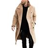 Runcati Cappotto da uomo Regular Fit Trench Cappotto Lungo Risvolto Doppio Petto Lana Business Giacca Inverno Peacoat, Beige, XXL