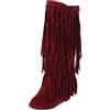 Generisch Stivaletti classici con frange, alla caviglia, con tacco basso, eleganti stivali invernali con frange, comodi e antiscivolo, per donne, Colore: rosso, 38