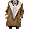 Generisch Cappotto invernale da donna, in stile kaki, giacca invernale da donna, con cappuccio, in pile Teddy, elegante, tinta unita, casual, giacca a vento, marrone, L