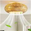 GMWSM Ventilatore Da Soffitto In Bambù Retrò Con Illuminazione E Telecomando Plafoniera Silenzioso Luce Soffitto 6 Velocità Sospensione Reversibile Vintage Rattan Camera Letto Soggiorno Sala Pranzo Cucina