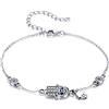 SLUYNZ 925 Sterling Silver Fatima Hamsa Hand Evil Eye Bracciale per donne ragazze adolescenti blu rotondo Eyes Bracciale, One Size, Argento Sterling, One Size, Argento sterling