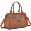 FiveloveTwo Punk Donna Cranio Borsa a Tracolla Spall Gotico Rivetto Sacchetto Borsa a Mano PU Sacchetti Borse Tote Marrone