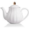 Sweejar Home Royal Teiera, teiera in ceramica con infusore rimovibile in acciaio inox, teiera con fiori e foglie sciolte - (5-6 tazze) 1100 ml (bianco)