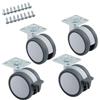 SOTECH Set di 4 Rotelle per Mobili Hamm Ø 63 mm, Altezza 74,5 con Piastra Avvitabile 47 x 47, Portata 35 kg, Bianco/Grigio - 2 Girevoli, 2 con Freno
