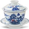fanquare Gaiwan Blu e Bianco Ciotola da Tè Tradizionale Cinese Sancai in Porcellana per Pini Verdi con Coperchio Set di Coperchi per Tazze da Tè e Piattini Vintage 160ML