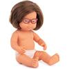 Miniland BAMBINA CAUCASIA BAMBINA CON SINDROME GIÙ CON OCCHIALI 38CM, Beige