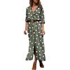 AMDOLE Abito casual marrone chiaro estivo con stampa a pois Maxi abito da donna con spacco a bottoni lungo abito a camicia fluida francese, Verde militare, L