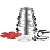 Tefal Ingenio - Set di pentole 20 padelle 2 maniglie rimovibili, induzione, rivestimento antiaderente, impilabile, compatibile con lavastoviglie, Emotion L897SK04