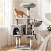 Hey-brother Tiragraffi per Gatti, con Cuccia, Topolino finto, MPJ004SW | 110cm Albero per Gatti Multilivello, Cesta, Piattaforme in Peluche, Pompon, Ideale per gattini da interno, Grigio Chiaro