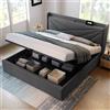 AB Store Struttura Letto Matrimoniale con Contenitore e USB-C, un telaio in ferro e supportato da doghe in legno massiccio, 140x200 cm, Grigio| Aosom Italy