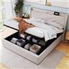 AB Store Struttura Letto Matrimoniale in ferro con Contenitore e USB-C, testiera imbottita con spugna morbida,140x200 cm, Senza Materasso, Beige| Aosom Italy