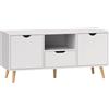 HOMCOM Mobile Porta TV max 50" con Cassetto, Ripiano Aperto e Armadietti, 110x40x50 cm, Bianco e Legno