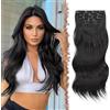 FESHFEN Extension Capelli Clip Ondulati Nero, 5 PCs Clips in Estensioni di Capelli Lunga Mossi Naturali Sintetici Posticci Capelli Extensions con Clip per Donna, 50 cm