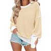 Zeagoo Felpa Donna Oversize Colorblock Maniche Lunghe T Shirt Elegante Senza Cappuccio Maglietta Basic Girocollo Pullover Top Casual Allentata Sweatshirt Y2K Tops Autunno Inverno Beige XXL