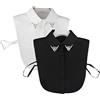 LoudSung Colletto finto staccabile mezza camicia camicetta colletto falso elegante inserto di diamanti disegni per donne ragazze 2 pezzi, Bianco e nero, 52