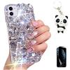 Atrfeel Custodia Glitter per Samsung Galaxy A33 5G,Bling Brillante Diamante Lucida Trasparente Cristallo Strass Ragazze Donne Cover con Portachiavi Panda Carino e Protezione Schermo,Bianca
