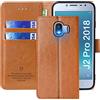 FMPCUON Cover per Samsung Galaxy J2 Pro 2018 - Custodia a portafoglio in pelle PU di alta qualità, con chiusura magnetica, colore: Marrone