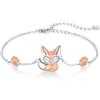 OHAYOO Volpe Bracciale in argento Sterling 925 con animali e bambini, con ciondolo a forma di volpe, per donne e ragazze, 22 cm, Argento sterling