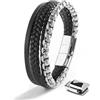 SERASAR Bracciale da Uomo 20cm Argento Braccialetto in Pelle Per Ragazzi Polsino Con Gioielli intrecciato Persona