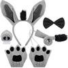 VGMANNTA 6PCS Costumi per Animali Accessori per Costume da Asino Set Orecchie e Coda da Asino Fascia per Capelli Naso Farfallino Guanti Set Feste di Carnevale per Ragazze per Halloween Cosplay