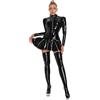 THSCWY Mini abito da donna in lattice con cerniera a maniche lunghe in ecopelle con colletto alto bodycon per feste e club, Colore: rosso, M