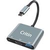 Critin Adattatore da USB C a HDMI, adattatore multiporta 3 in 1 da USB C a HDMI con ricarica rapida PD da 100 W e porta USB 3.0, convertitore USB tipo C a HDMI 4K per iPhone 15, MacBook Pro Air/iPad