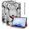 TUOLISG Custodia per Samsung Galaxy Tab A 10,1 T510/T515 2019 con pennino capacitivo, in pelle ultra PU, con funzione di supporto, per Samsung Galaxy Tab A 10.1 pollici, 2019, tigre bianca
