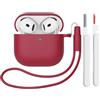 Mocarheri Custodia Case Compatibile con AirPods 4 2024 con Kit di Pulizia, Premium Silicone per Airpods 4 Custodia Cover Custodia protettiva in silicone antiurto, LED Frontale Visibile, Wine Red