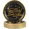 DHAIQC 50 Pezzi Piatti Carta Compleanno 18cm, Oro Nero Stoviglie per Feste Di Compleanno Piatti Usa e Getta Piatti pizza Piatti Compostabili per Feste di Compleanno e Matrimonio (Compleanno Nero, 18cm)