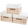 TYEERS Scatole Portaoggetti, Tessuto, Patchwork, Lavabile, Scatole con Coperchio, 38x25x25 cm, Set di 3, Marrone Chiaro
