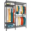 Forthcan Stand Appendiabiti in Metallo，Armadio, Guardaroba, Appendiabiti, Stand Appendiabiti regolabile e Multifunzionale con Ruote Aste, Ripiani Portaoggetti,114*42*194cm (Nero, 114*42*194cm)